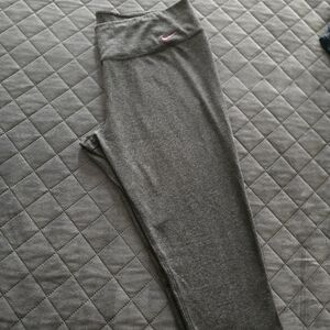 Nike Gray Capri Leggings with Pink Swoosh Logo